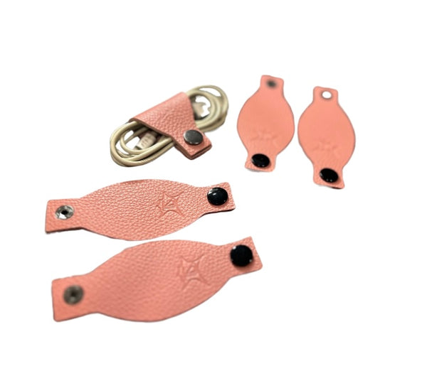 Set of 5 Baby Pink Leather Cord Holder