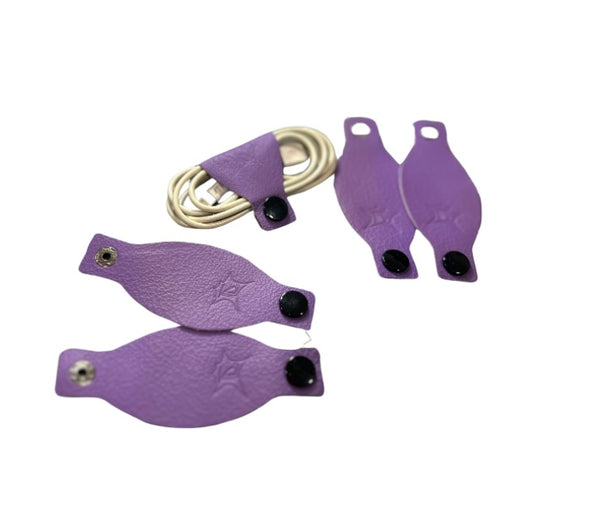 Set of 5 Lilac Leather Cord Organizers