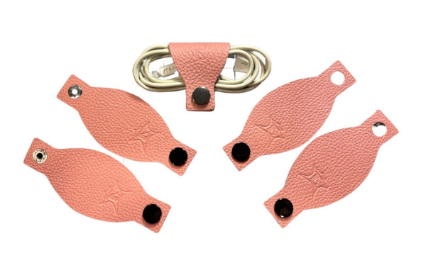 Set of 5 Baby Pink Leather Cord Holder