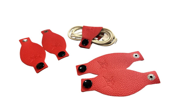 Set of 5 Red Leather Cord Holder