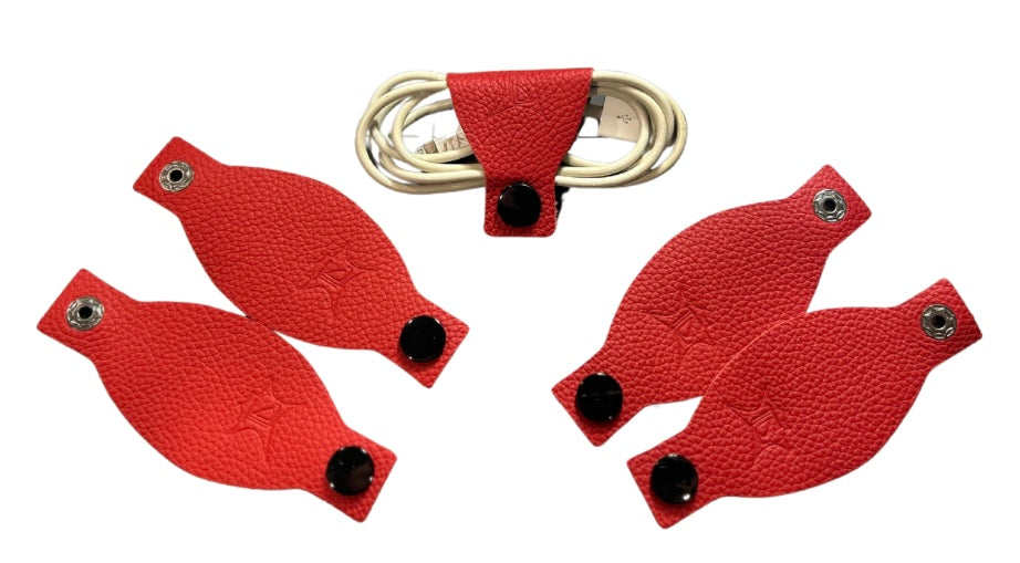 Set of 5 Red Leather Cord Holder