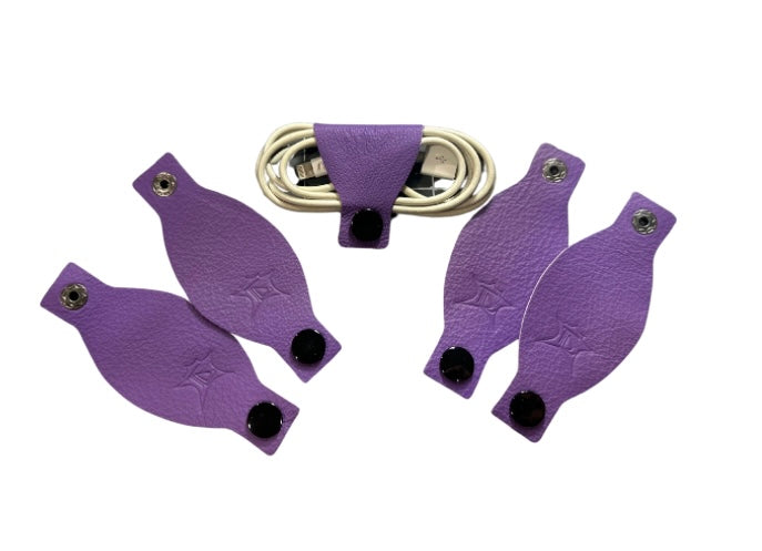 Set of 5 Lilac Leather Cord Organizers