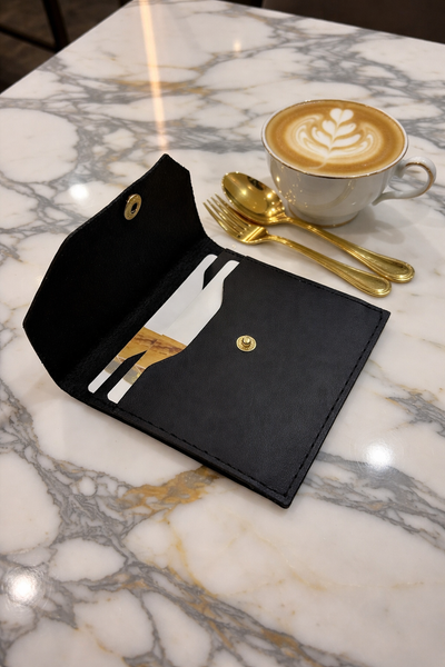 Black Leather Clutch Tract Holder Gold