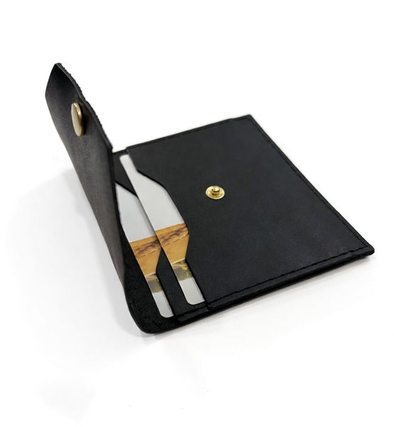 Black Leather Clutch Tract Holder Gold