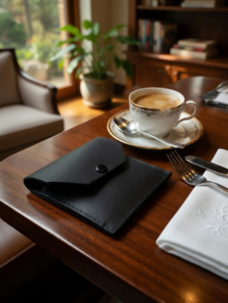 Black Leather Clutch Tract Holder Gunmetal
